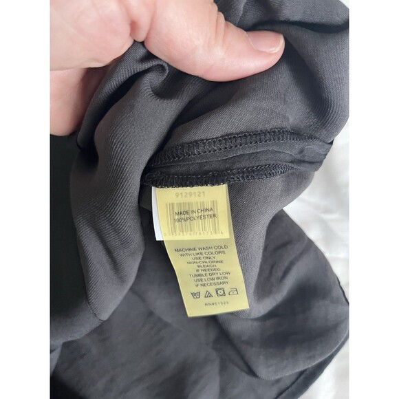 Vince Camuto Drawstring Ruched Sleeve Blouse XS Black Silky Satin - Picture 8 of 9